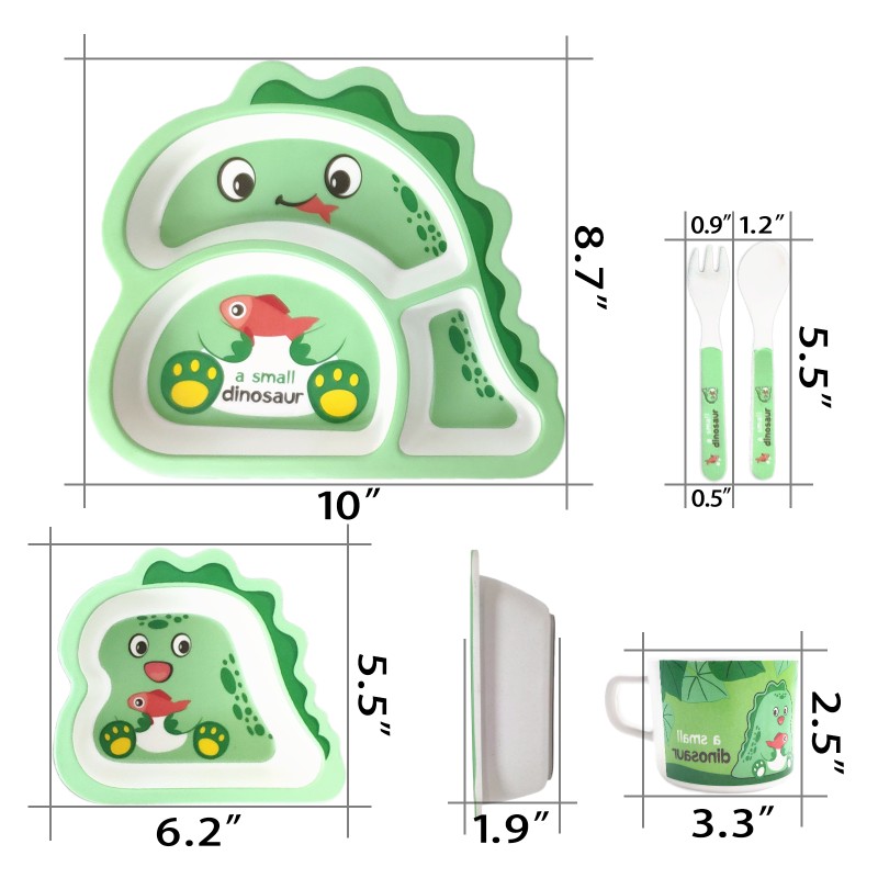 Kids Plate Factory - Green Dinosaur Shape Bamboo Fiber Divided Non-spill