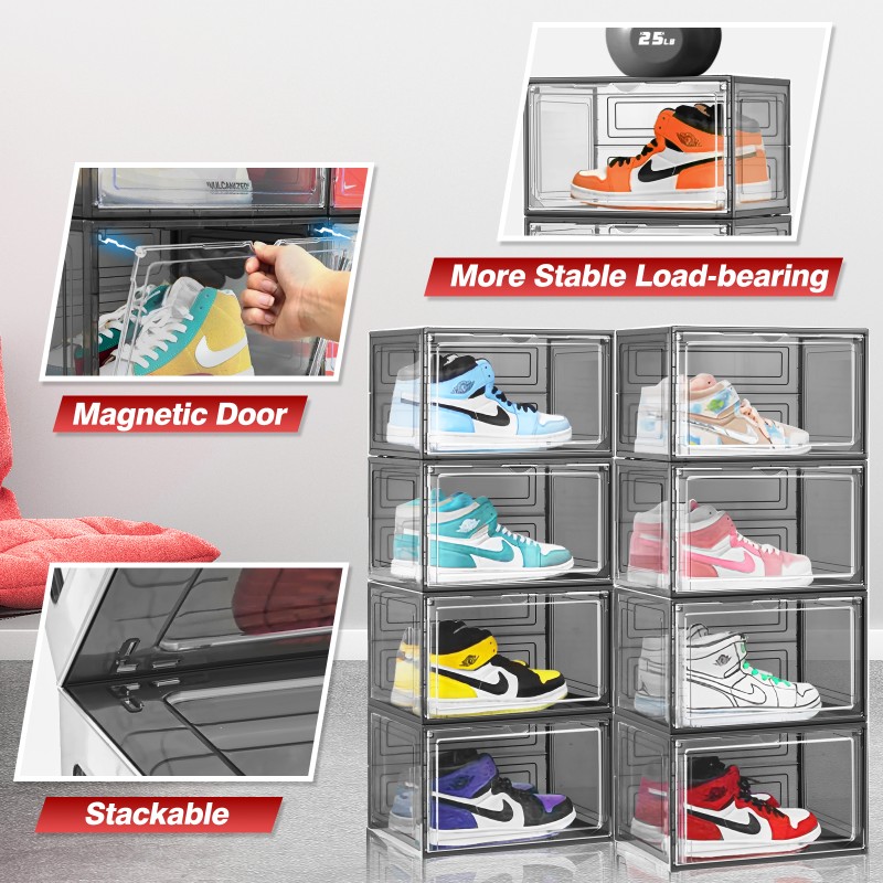 Sneaker Storage Box Manufacturer - 10 Pack Stackable Front Magnetic Door