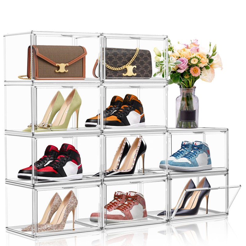 Plastic Shoe Case Manufacturer - Magnetic Door Foldable Clear Sneaker Crate