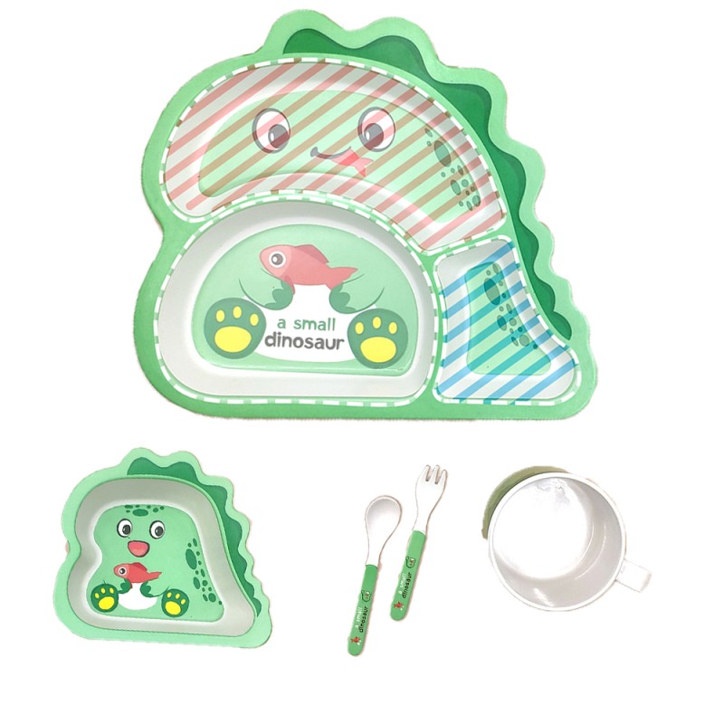 Kids Plate Factory - Green Dinosaur Shape Bamboo Fiber Divided Non-spill