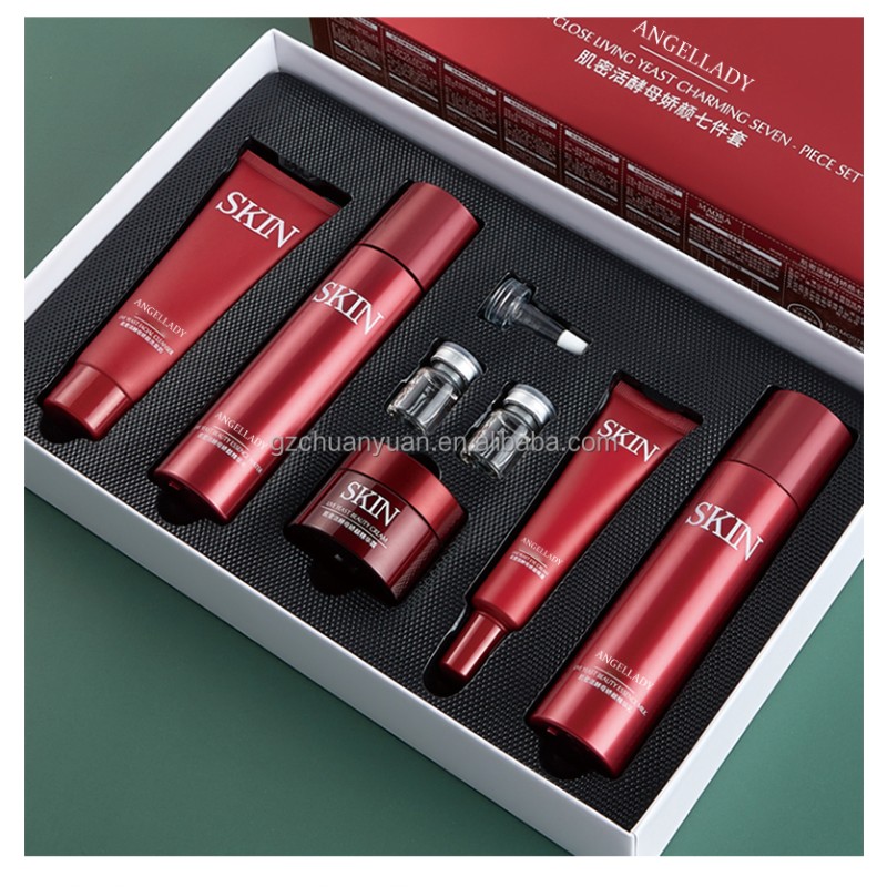 Wholesale Price Face Cleanser, Eye Cream, Face Cream, Essence 7 Pieces Set Yeast Facial Skin Care Set Private Label Customised