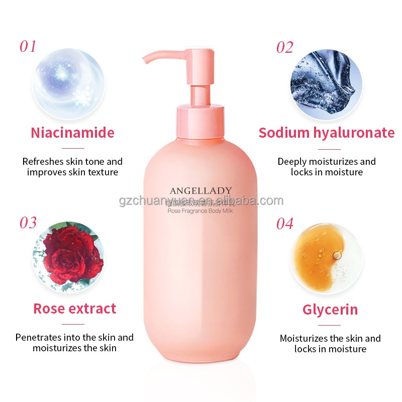 OEM Formula 260ml Nicotinamide Rose Fragrance Body Milk Whitening Moisturizing Body Lotion Wholesale