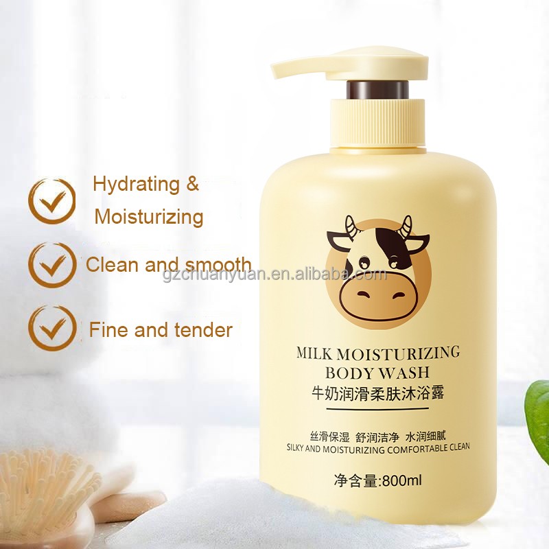 Cheap 800ml Hydrolyzed Milk Protein and Sodium Hyaluronate Moisturizing and Softening Organic Body Wash Private Label Customised