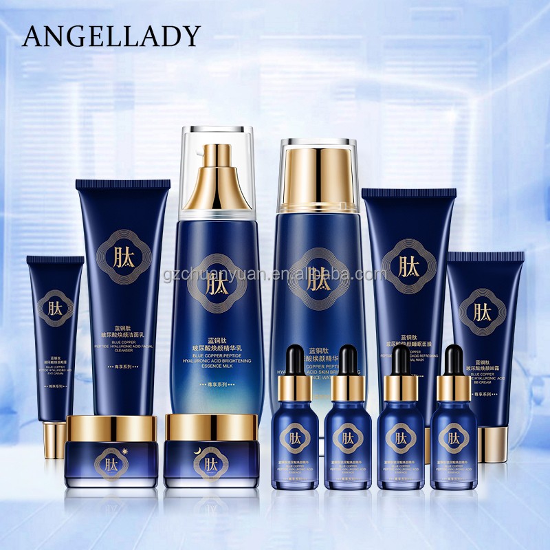 OEM Formula Luxury Blue Copper Peptide Hyaluronic Acid Moisturizing Hydrating Face Care Kits for Women Skin Care Set for Face