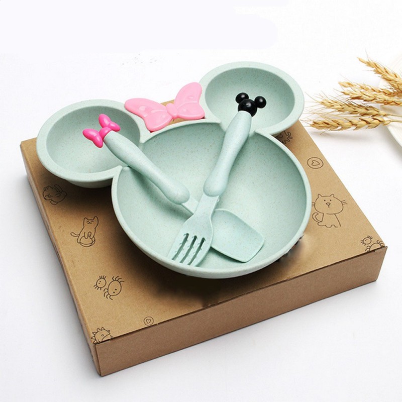 Wheat Straw Dinnerware Manufacturer - 3 Piece Kids Plate Fork Spoon Set