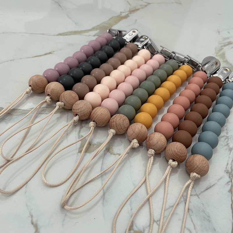Pacifier Chain Wholesale - Wooden Beads Silicone Dummy Clip