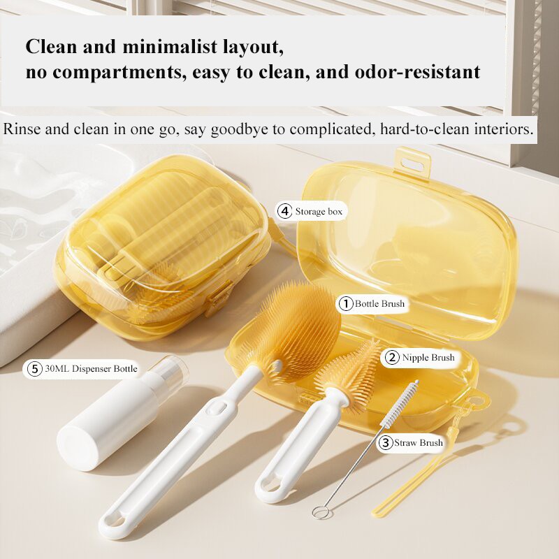 Bottle Brush Set Manufacturer - Silicone Set with Spray Bottle Foldable Brush