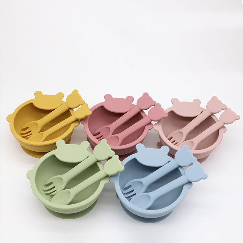 Baby Bowl Set Manufacturer - Silicone Animal Cartoon Bowl with Spoon Fork