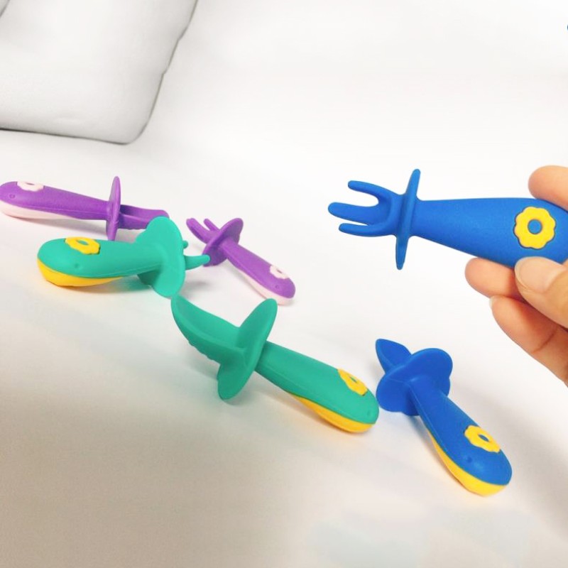 Fork Spoon Set Supplier - Silicone for Toddlers Short Handle Customizable