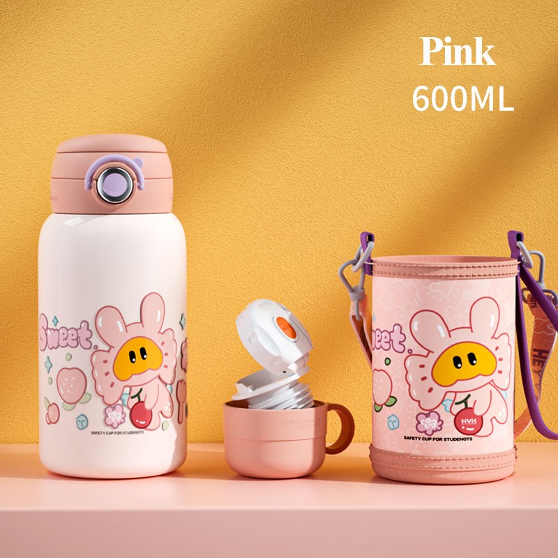 Stainless Steel Water Bottle Factory - 600mL 3-in-1 Drinking Ways with Strap