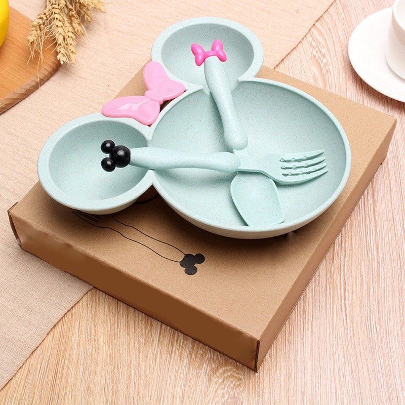 Wheat Straw Dinnerware Manufacturer - 3 Piece Kids Plate Fork Spoon Set
