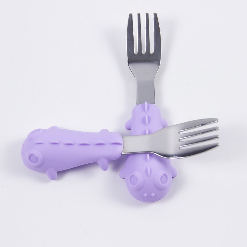 Kids Fork Spoon Set Supplier - Stainless Steel with Silicone Handle Self Feed