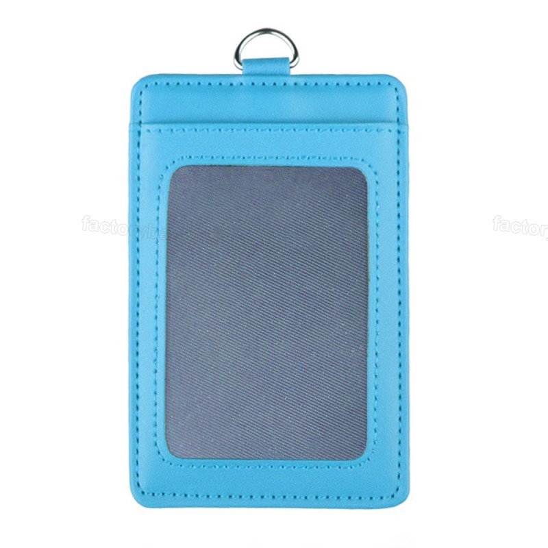 ID Badge Holder Factory - Vertical 2-Sided PU Leather with Lanyard
