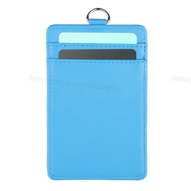 ID Badge Holder Factory - Vertical 2-Sided PU Leather with Lanyard