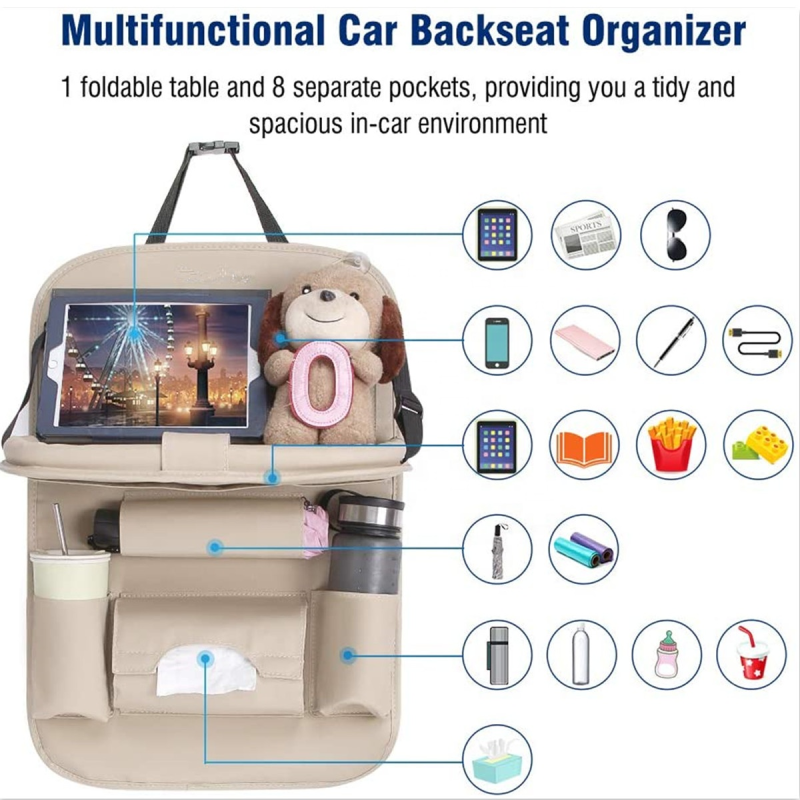 Car Seat Protector Manufacturer - Leather Organizer with Foldable Table