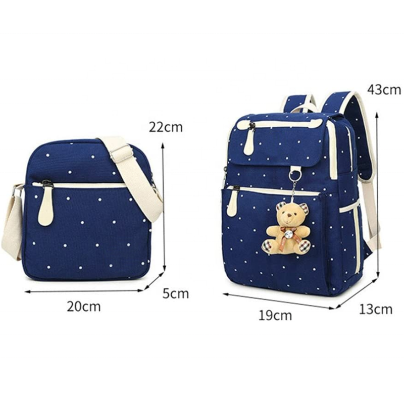 Backpack Set Supplier - 4Pcs Polka Dot Canvas School Bag for Girls