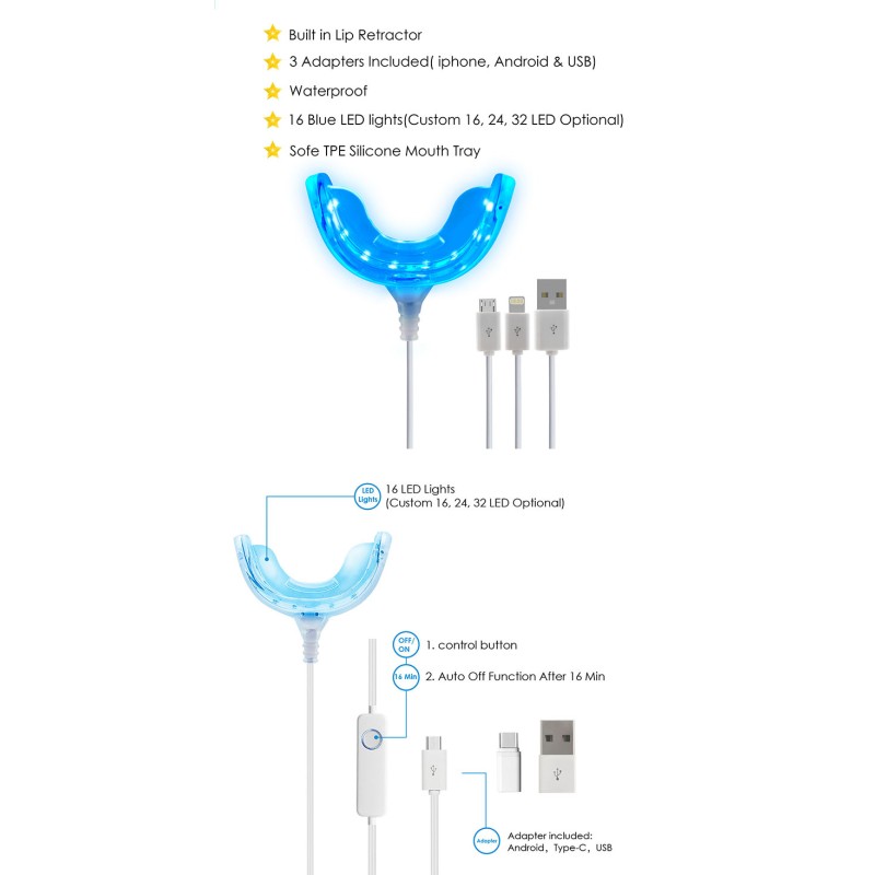 Teeth Whitening LED Light Supplier - USB Adapter Mouth Tray