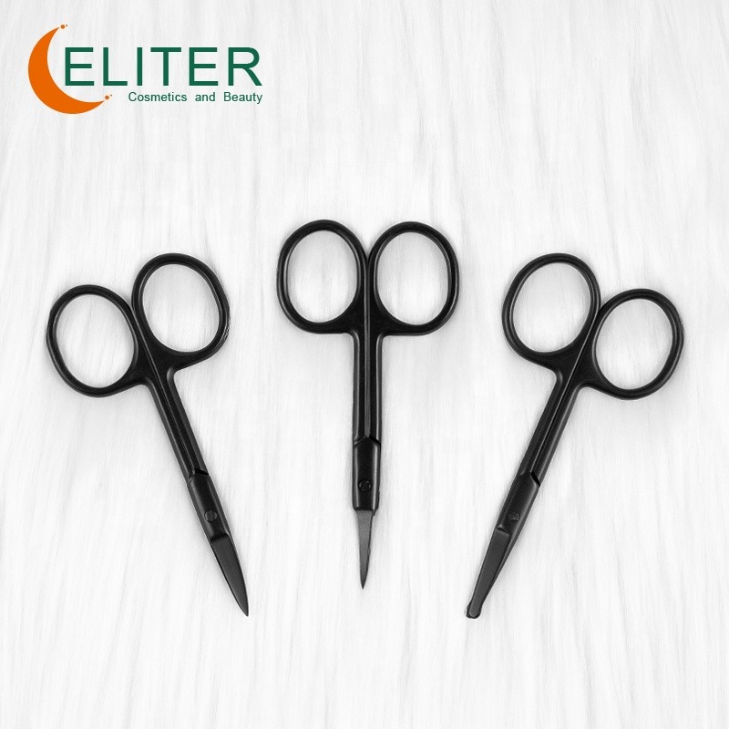 Straight Eyebrow Scissors Manufacturer - OEM/ODM Hot Sell Black Stainless Steel Beauty