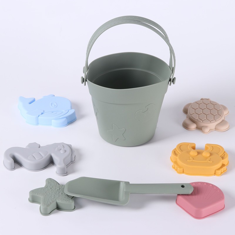 Beach Toy Set Supplier - Portable Foldable Silicone Ocean Series Bucket