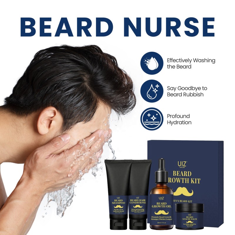 Beard Care Set Supplier - Beard Shampoo Conditioner Balm Growth Oil