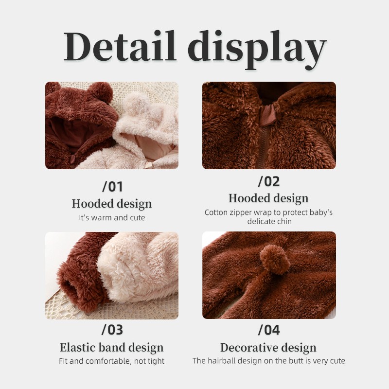 Baby Romper Manufacturer - Flannel Zipper Bear Hooded Winter Jumpsuit