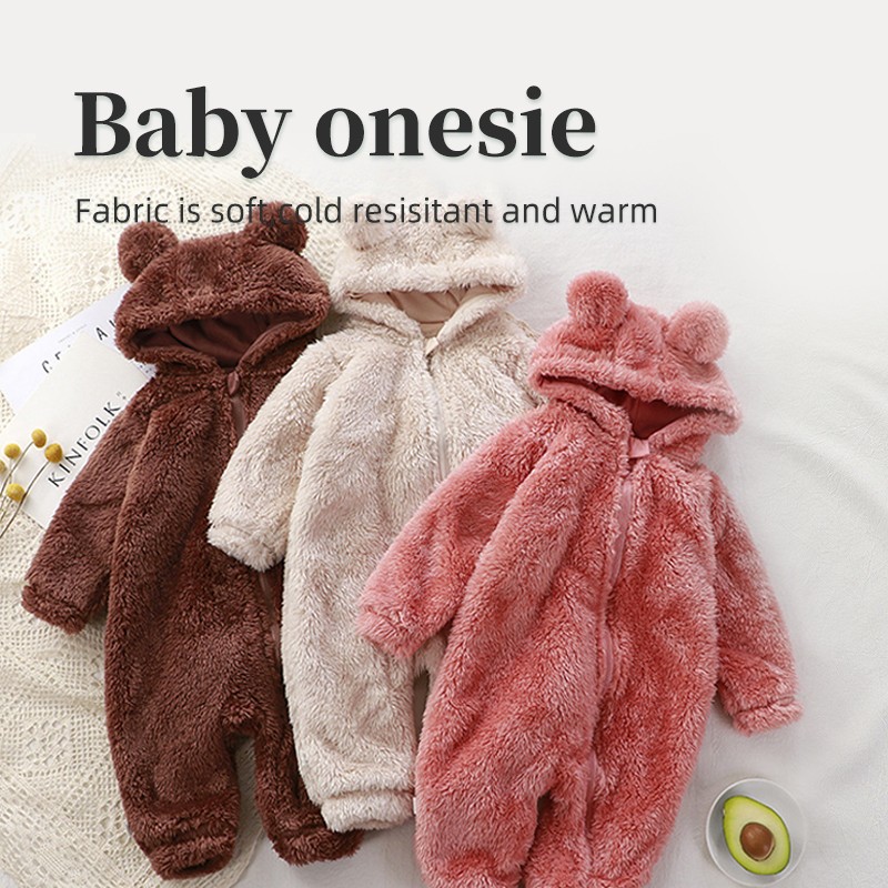 Baby Romper Manufacturer - Flannel Zipper Bear Hooded Winter Jumpsuit