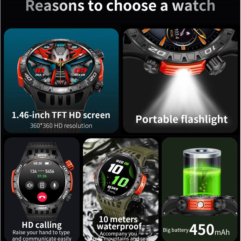 Smart Watch Manufacturer - OEM/ODM IP68 Waterproof LED Flashlight Large Battery