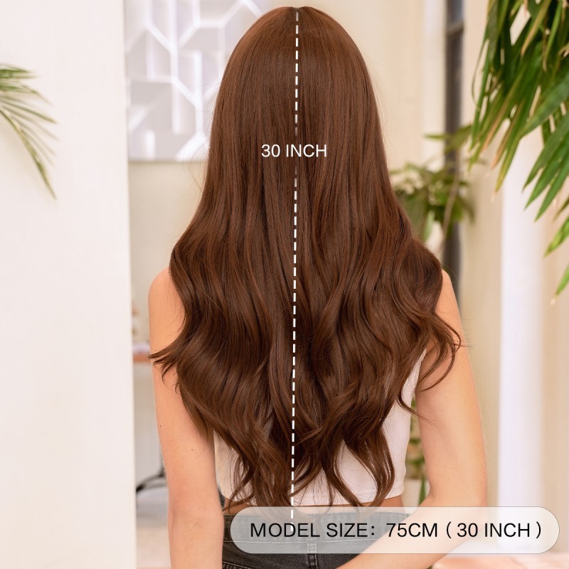 Cross-border Supply: Women's Long Curly Warm Brown Daily All-Season Wig with High-Temperature Fiber Full Wig Cap