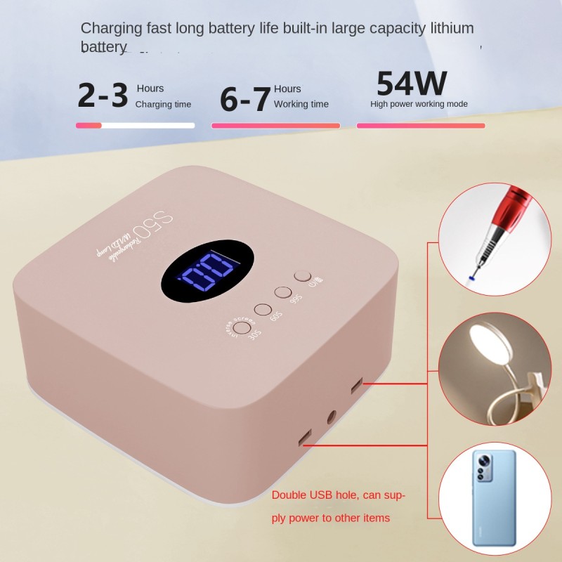 Hot Selling S50 Portable Rechargeable UVLED Nail Lamp Quick-Drying LED Phototherapy Cross-Border Power Storage Plastic Material