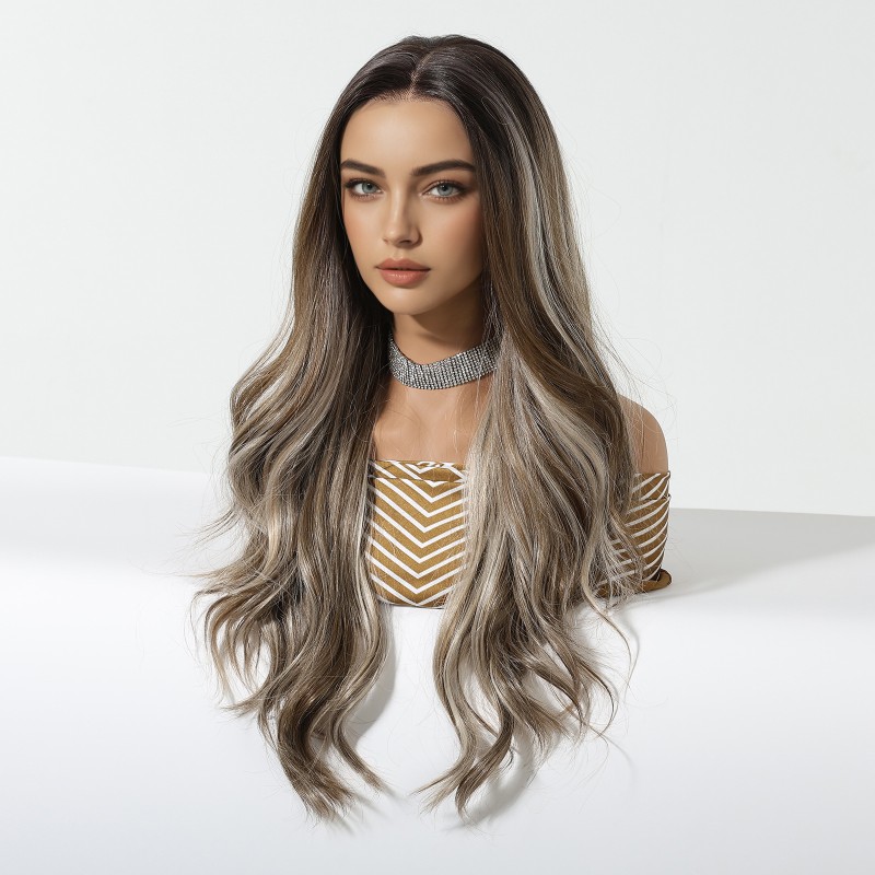 Free Seam Gradient 13*6 Dark Gray Lace Front Wigs Realistic Long Curly Hair Full Head Cover Large Area in Stock