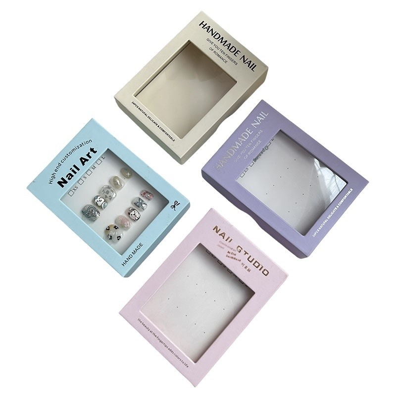 High-End Transparent Window Display Gift Box Thickened Paper Bronzing Logo Wearing Nail Art Packaging for Card Plastic Gift Card
