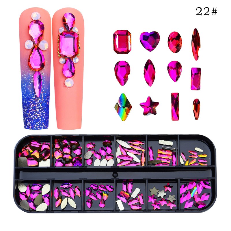 12-Grid 3D AB Nail Art Jewelry Special-Shaped Flat Bottom Rhinestone with Zircon Diamond Nail Decoration