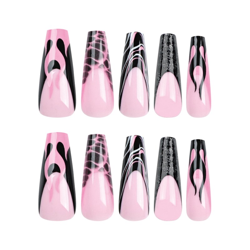 European American French Flame Nail Art Set 24pcs ABS Cross-Border Crocodile Hot Girls' Wearable Nail Wraps Wholesale
