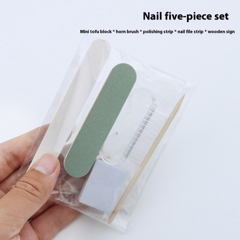 Five-Piece Manicure Multi-Function Tool Kit Special Nail Wearable Set Horn Brush Sponge Polishing Strip Grinding Tools Plastic