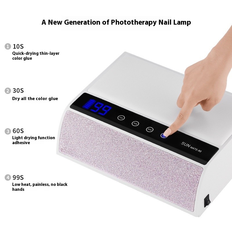 Large Space Wireless Charging UV Manicure Lamp High Plastic Non-Black Hand Baking Lamp with Power Storage for Both Hands