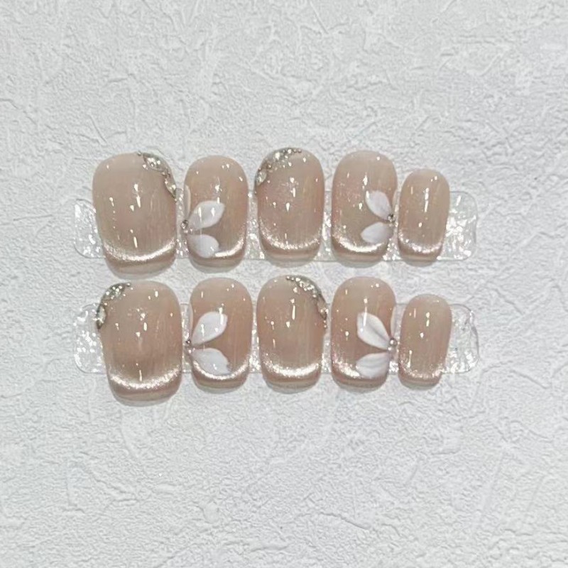 Pure Handmade Nude Stone Cat's Eye Pearl Short Manicure Elegant Simple Armor Wear for Men Gentle Style