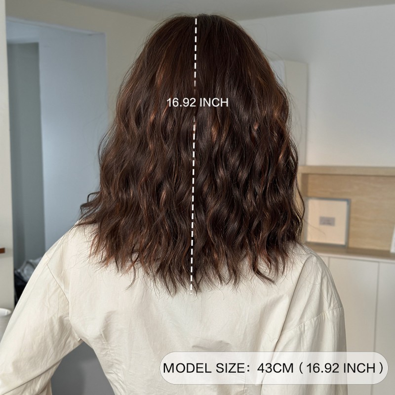 Dark Brown Hong Kong Style Women's Short Curly Hair Wig Full Head Cover with Fluffy Natural Face Shoulder Clavicle Small Cap