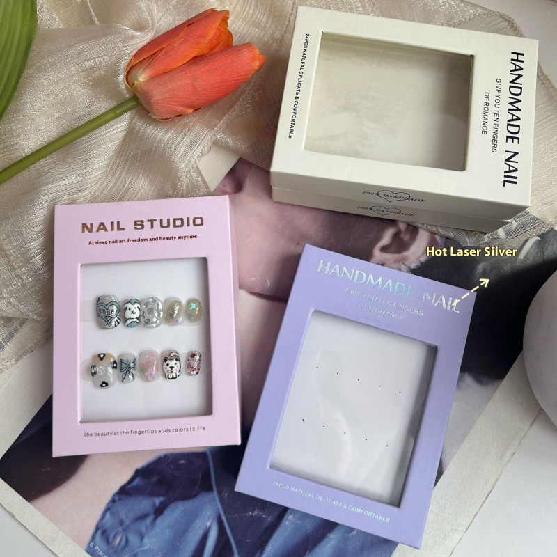 High-End Transparent Window Display Gift Box Thickened Paper Bronzing Logo Wearing Nail Art Packaging for Card Plastic Gift Card