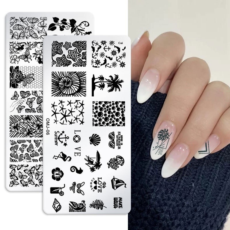 OM-J New Christmas Tree and Butterfly Nail Art Printing Template Durable Plastic Square Steel Plate Cross-Border Liquid Form