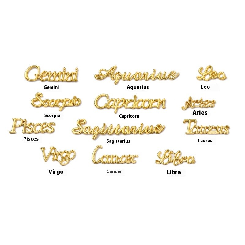 Cross-Border Wholesale Twelve Constellation English Letter Symbol 3D Necklace Pendant Suit DIY Alloy Jewelry Accessories