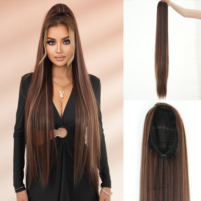 Cross-Border Super Long Straight Hair Elastic Net Bag Fashion Soft Ponytail Wig Accessories Wholesale Drawstring Net Design