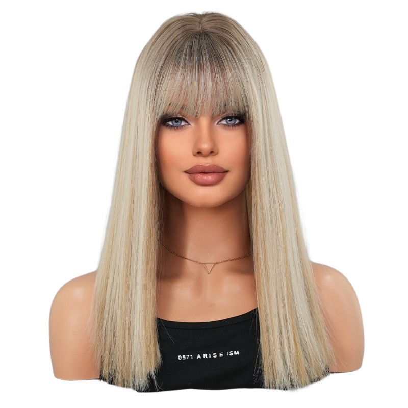 2025 Linen Golden Shoulder Women's Straight Wig Small Cap Size Full Head Cover Rose Mesh Top Light Brown Dye Chemical Fiber for
