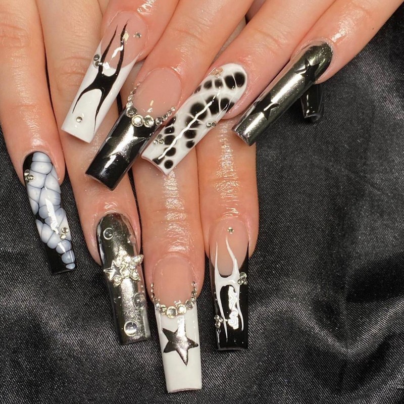 French Wearing Armour Rectangular European American Crocodile Nail Piece Stars Flame Cross-Border Fingernails