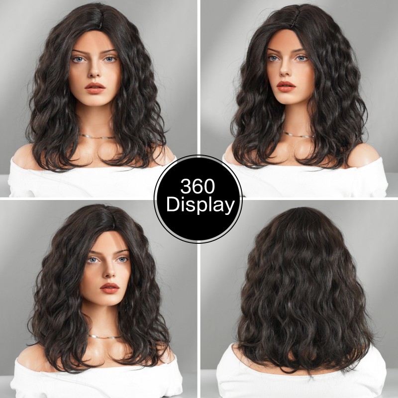 Women's Medium-Length Chemical Fiber Wig Age-Reducing High Temperature Silk Short Bob Hairstyle Water Wave Style Small Cap Size