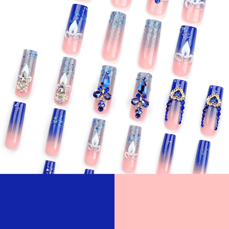 Wholesale French Armor-Inspired Artificial Fingernails Cross-Border Diamond Flash Nail Pieces Water Pipe Rectangular for Finger