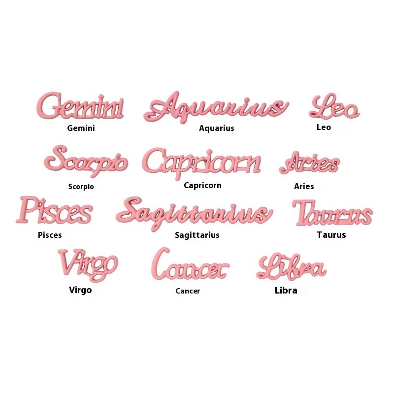 Cross-Border Wholesale Twelve Constellation English Letter Symbol 3D Necklace Pendant Suit DIY Alloy Jewelry Accessories