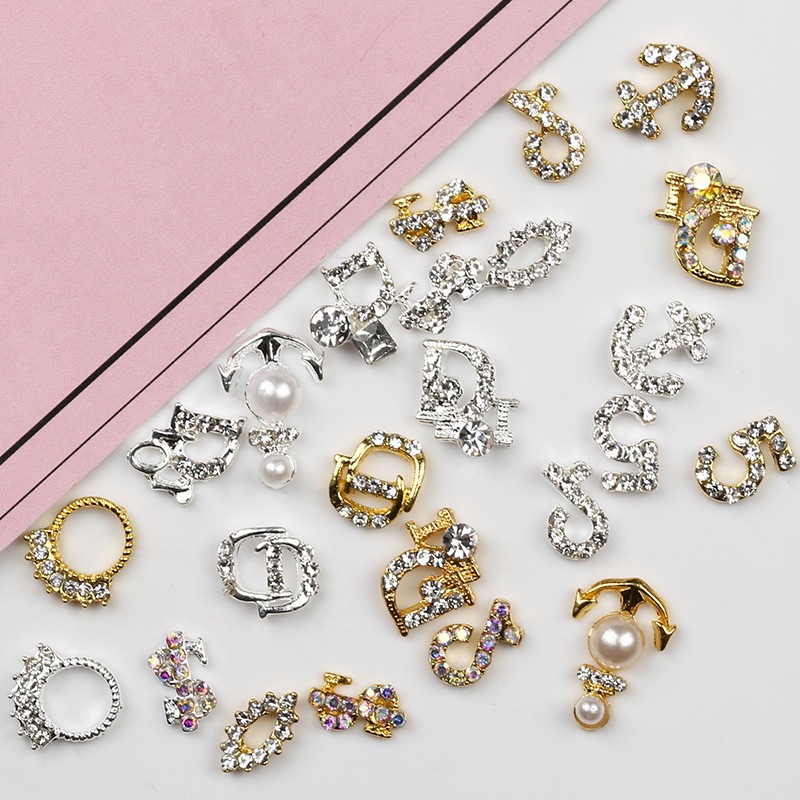 New Nail Art Alloy Jewelry Diamond Nail Decoration Accessories Tik Tok Symbol D-character Coin 5-character Anchor Nail Art