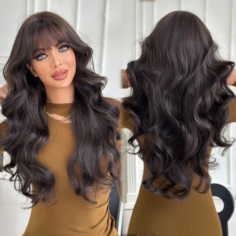 2025Tea Brown Lace Front Wig with Long Curly Natural Wave Small Cap Size Full Head High Temperature Fiber for Girls