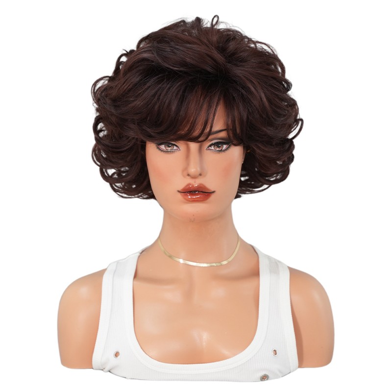 2025 Ladies Vintage Wig Brown Elf Short Hair 7080 S Chemical Fiber with Small Cap Wholesale Vintage Headgear