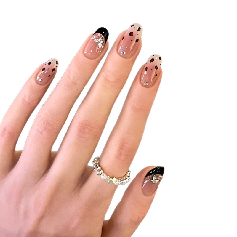 Early Autumn Wear Armor Pure Hand-made Caramel French Leopard Butterfly Manicure for Fingers for Nail Art in Winter